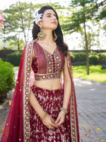 maroon wedding lehenga with elegant embroidery