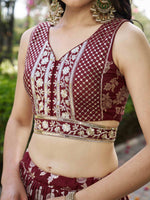 Maroon Dola Silk Jacquard Embroidered Lehenga Choli