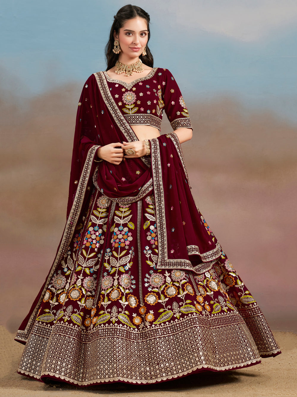 Indian Georgette Embroidered Lehenga Choli for Wedding