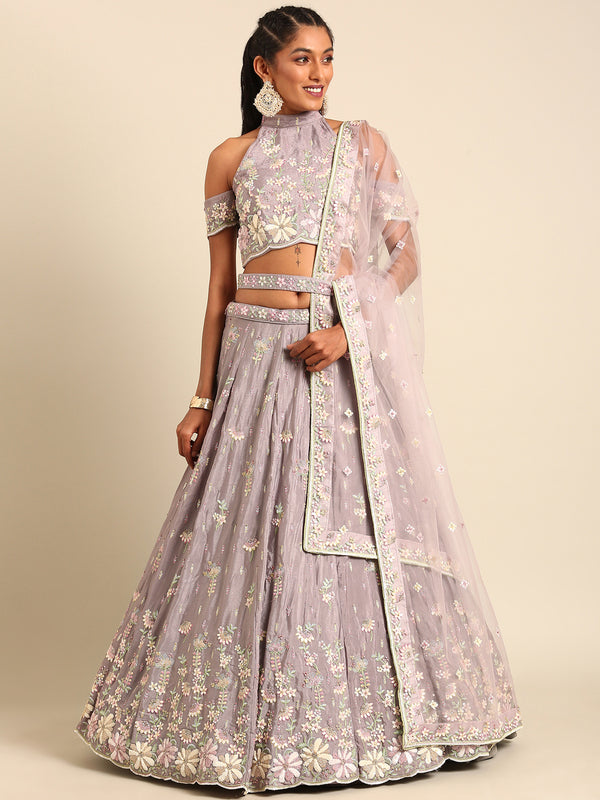 Lavender Georgette Sequins Zarkan Embroidered Lehenga Choli