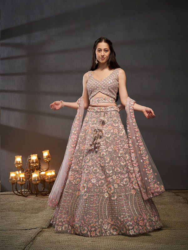 Mauve Bridal Lehenga Choli for Women