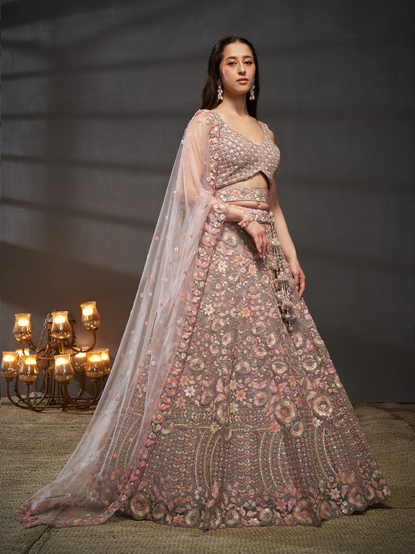 Mauve Bridal Lehenga Choli for Women