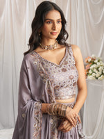 mauve sequin embroidered georgette lehenga