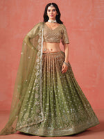 Mehendi Green Georgette Lehenga Choli For Wedding