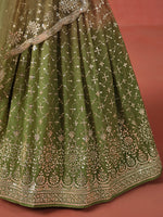 Mehendi Green Georgette Lehenga Choli For Wedding