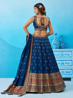 morpeach teal embroidered lehenga with premium chinnon silk