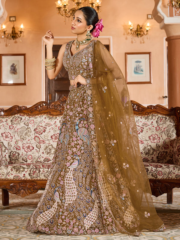 Mustard designer net lehenga choli for women wedding wear