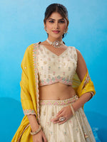 mustard tissue sequins embroidered semi-stitched lehenga set