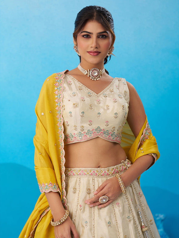 Mustard Premium Tissue Lehenga Choli