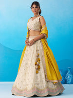 mustard tissue sequins embroidered semi-stitched lehenga set