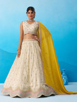 mustard tissue sequins embroidered semi-stitched lehenga set