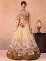 olive sequins embroidered ombre semi stitched lehenga set