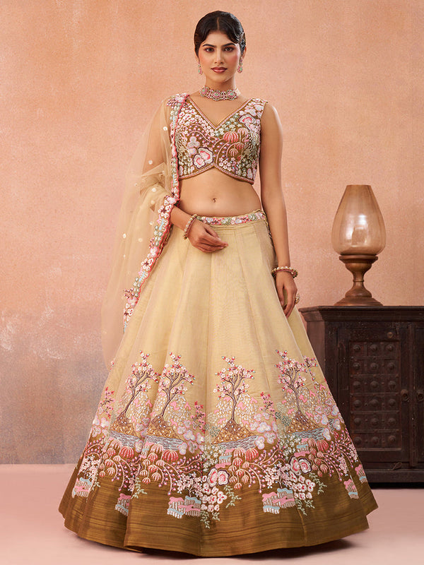 Mustard Semi-Stitched Bridal Lehenga Choli