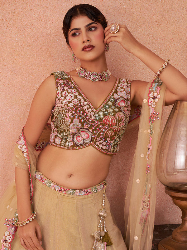 Mustard Semi-Stitched Bridal Lehenga Choli