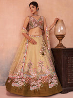 designer olive semi stitched lehenga set for women