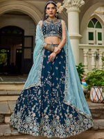 navy blue designer organza wedding lehenga choli for women