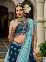 navy blue embroidered organza lehenga for indian wedding
