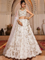 off white designer tissue lehenga with embroidery