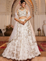 off white designer tissue lehenga with embroidery