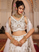 off white designer tissue lehenga with embroidery