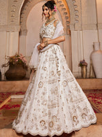off white designer tissue lehenga with embroidery