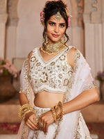 off white designer tissue lehenga with embroidery