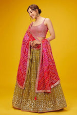 Olive Pink Georgette Printed Lehenga Choli