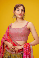 Olive Pink Georgette Printed Lehenga Choli