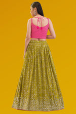 Olive Pink Georgette Printed Lehenga Choli