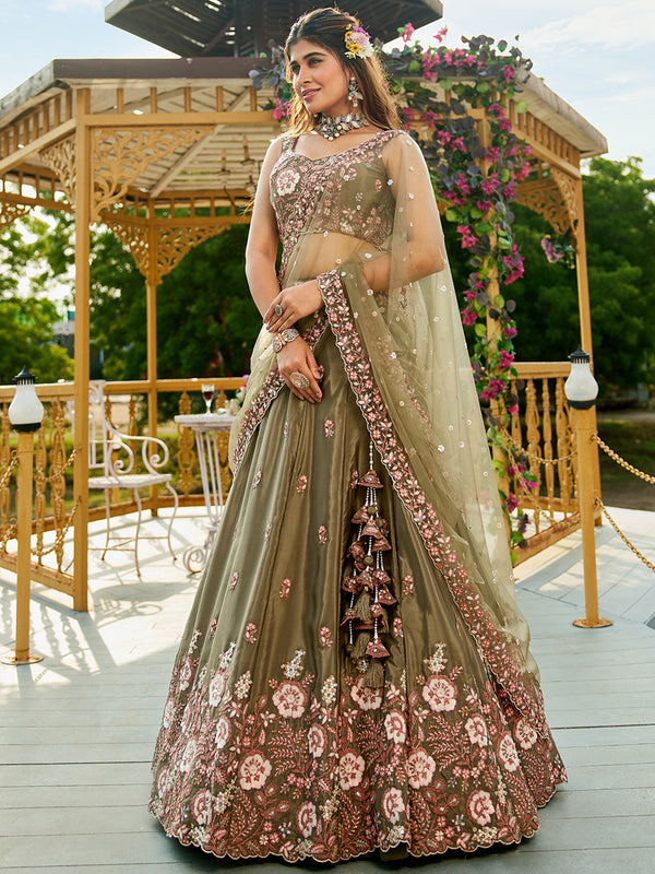 Olivegreen Designer Bridal Lehenga Choli