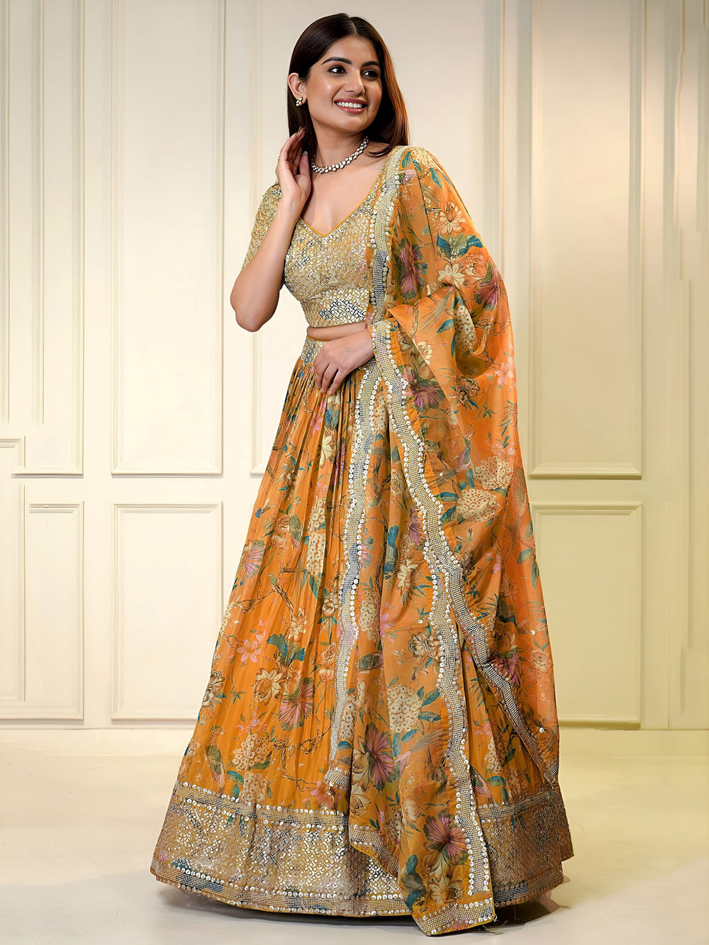 Organza Lehenga Choli with Floral Embroidery