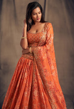 orange floral party wear ethnic lehenga outfit
