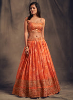 orange festive organza lehenga choli for celebrations