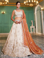 orange tissue embroidered lehenga choli for women
