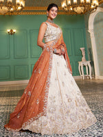 orange tissue fabric wedding lehenga with dupatta