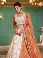 designer orange tissue lehenga for wedding wear