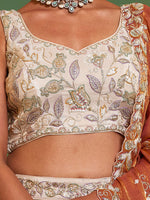 orange thread embroidered lehenga choli with dupatta