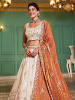 orange bridal tissue lehenga for indian wedding
