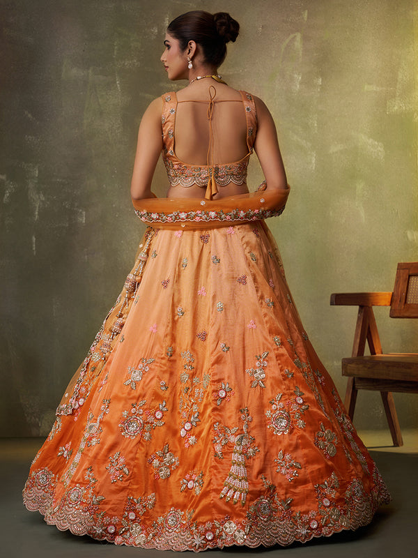 Orange Bridal Lehenga Choli for Women
