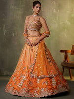 orange embroidered ethnic lehenga for indian celebrations