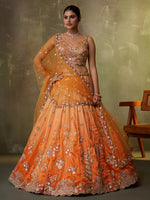 orange designer wedding lehenga with tissue fabric