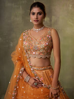 orange reception lehenga choli with sequins embroidery