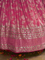 pink elegant jacquard lehenga for engagement