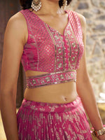pink semi stitched dola silk wedding lehenga