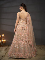 designer peach net lehenga choli for wedding