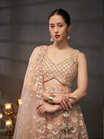 designer peach net lehenga choli for wedding
