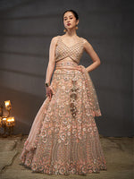 designer peach net lehenga choli for wedding
