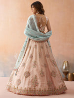 peach sequined embroidered lehenga choli with matching dupatta