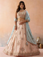 elegant peach tissue bridal lehenga with zari work