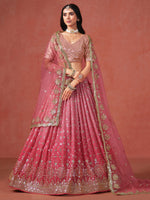 Peach Sequins Wedding Lehenga Choli For Women